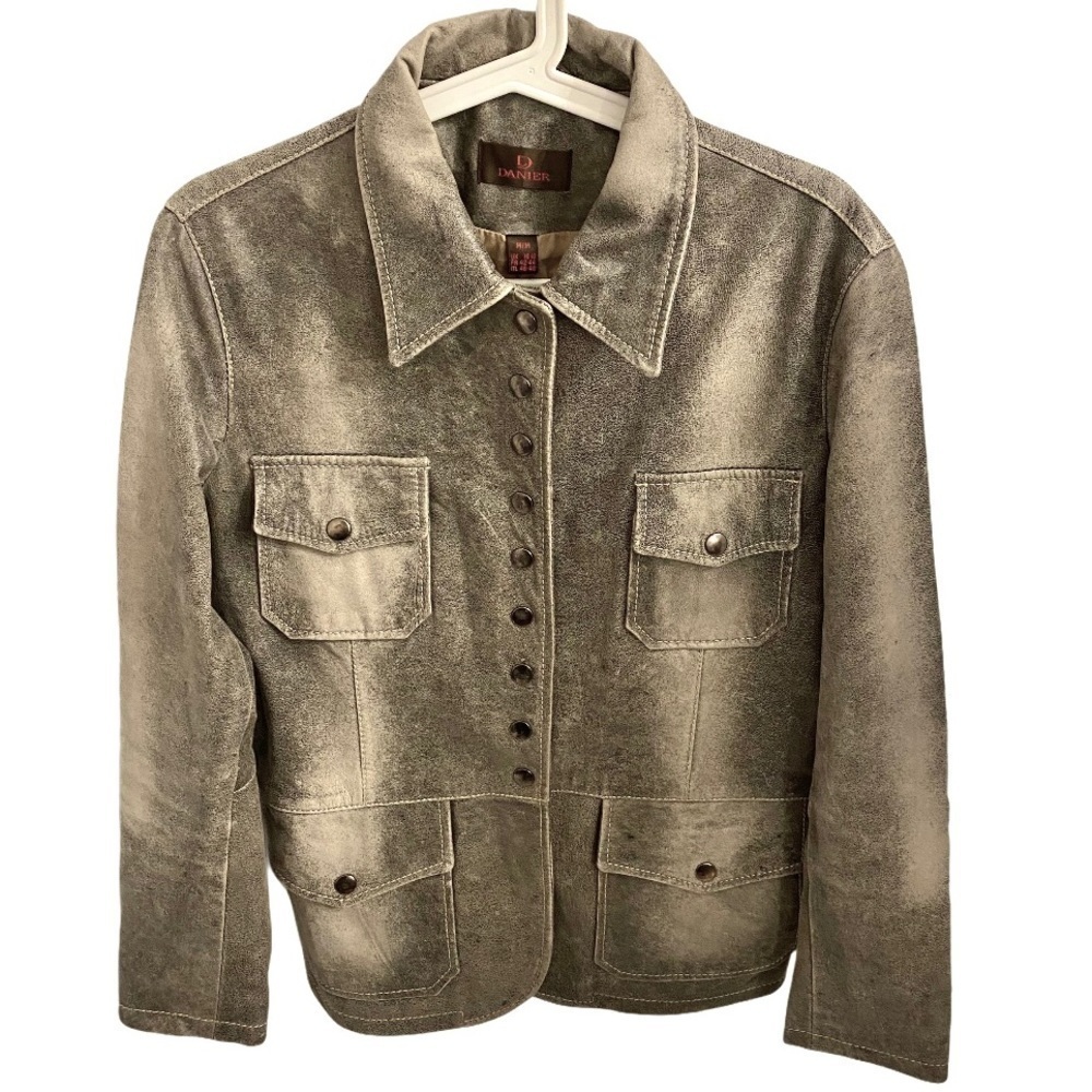 Danier Distressed Leather Jacket in Gray